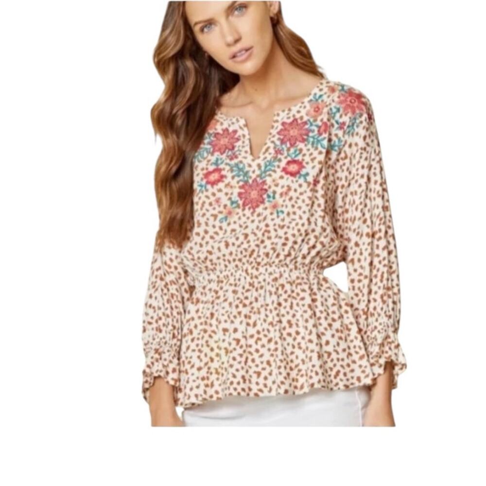 Savannah Jane Peplum Embroidered Print Blouse Sz … - image 1